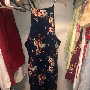 Navy and floral spaghetti strap dress